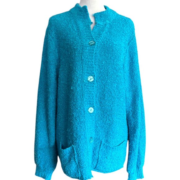 Joan Harper vintage chunky nubby blue button down cardigan sweater pockets sz S - Picture 7 of 9